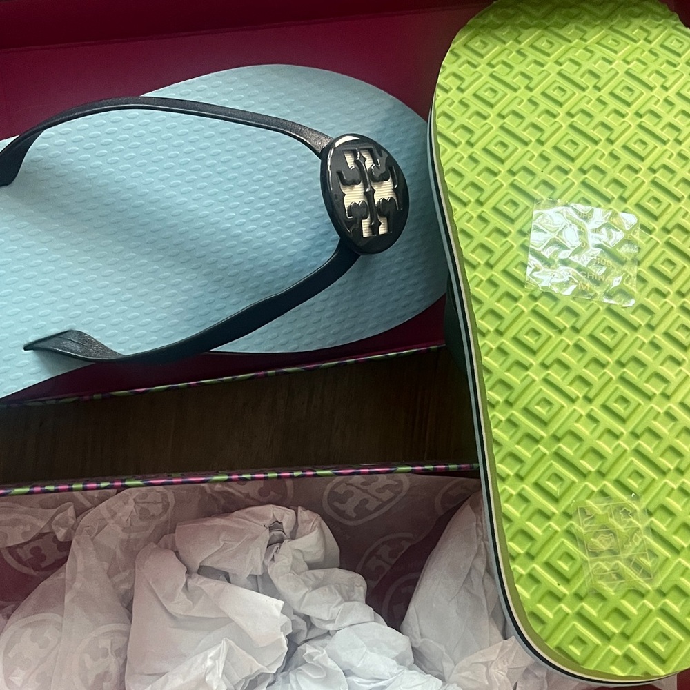 Tory Burch Navy/Dusty Blue Minnie Flip Flop Nappa Leather - Picture 3 of 3